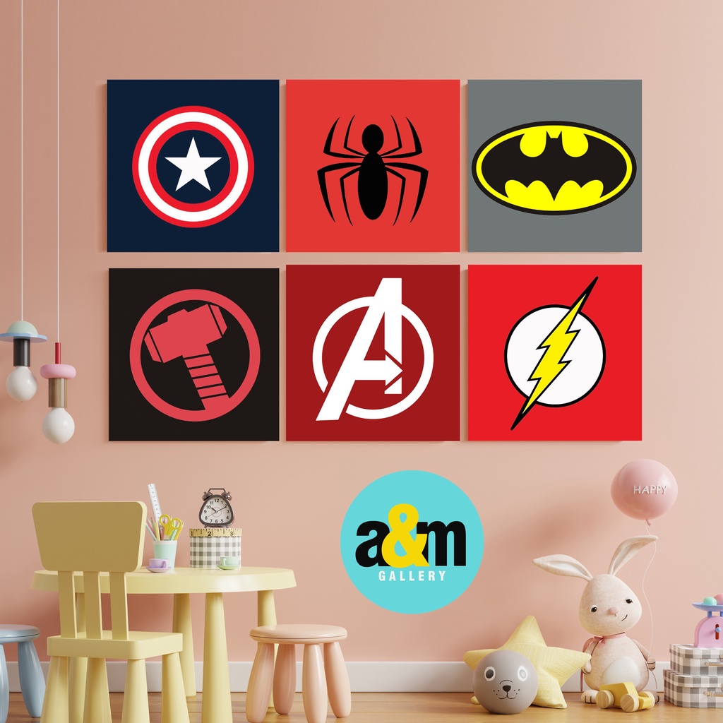 Hiasan Dinding Kamar Logo Superhero ( 20 X 20 ) Pajangan Anak Dekorasi Wall Decor Kamar Anak - A&amp;M