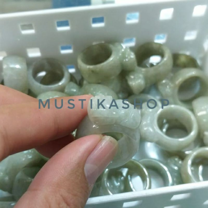 ORIGINAL Cincin Batu Giok Jade Burma Pixiu Asli Natural Batu TERMURAH