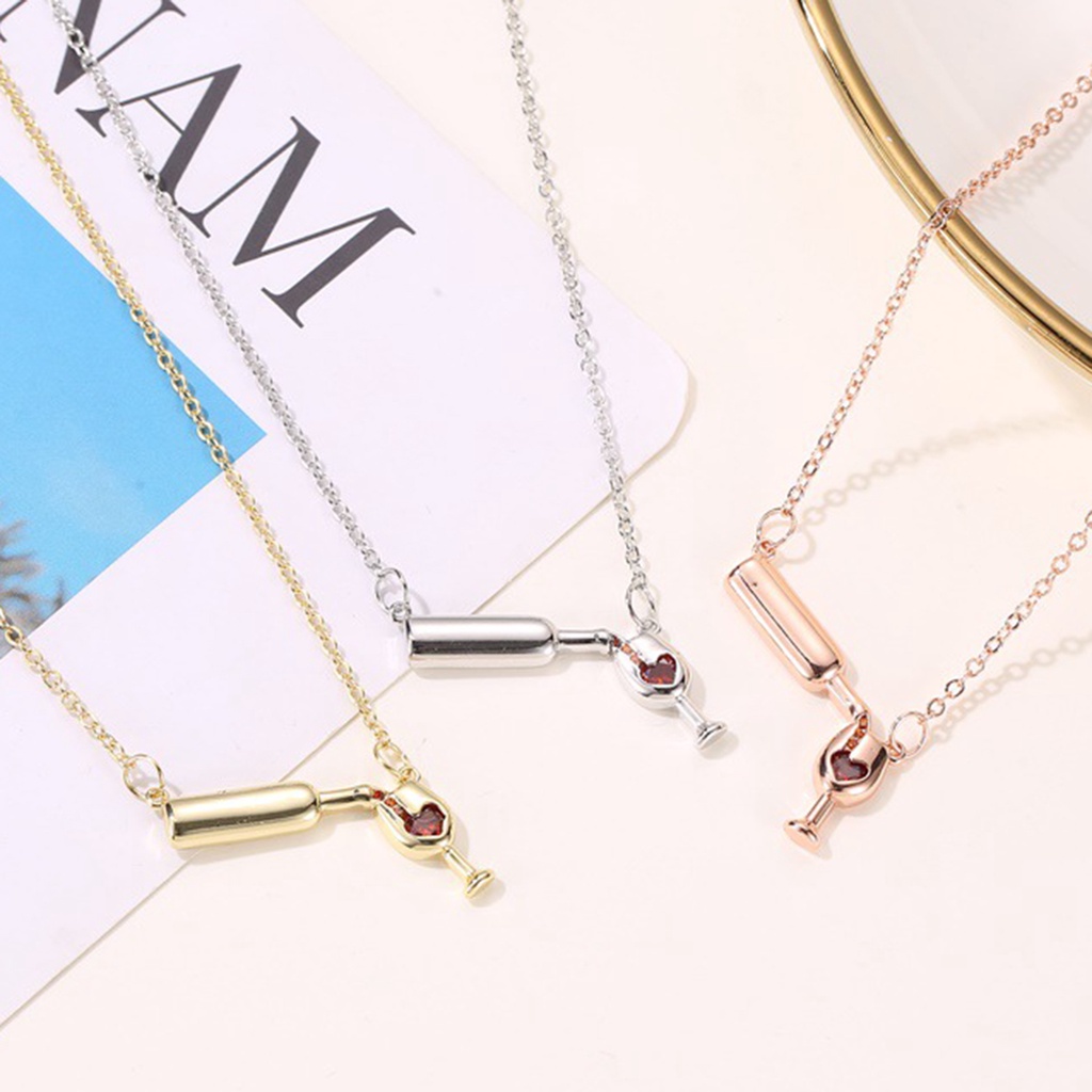 Hu Hu Hu Hu Hu Alat Bantu Pasang Kacamata♡ Kalung Rantai Liontin Gelas Wine Aksen Berlian Imitasi Untuk Perhiasan Wanita
