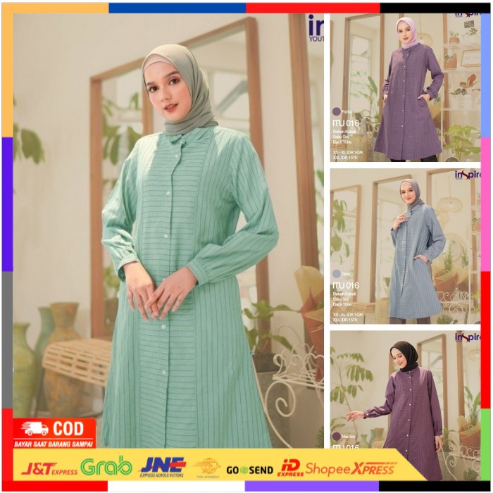 ✨ BISA COD ✨ Original Youth Inspire Atasan Tunik Itu 016 itu 16 Motif Salur Hijau - xs-xl