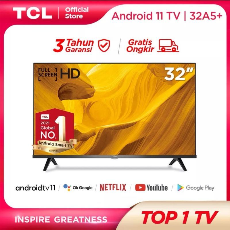 TCL 32 inch Smart LED TV - Android 11.0 - HD - Voice Search/Google Play/Netflix/YouTube - WiFi/HDMI/USB/Bluetooth - Dolby Audio (Model : 32T8