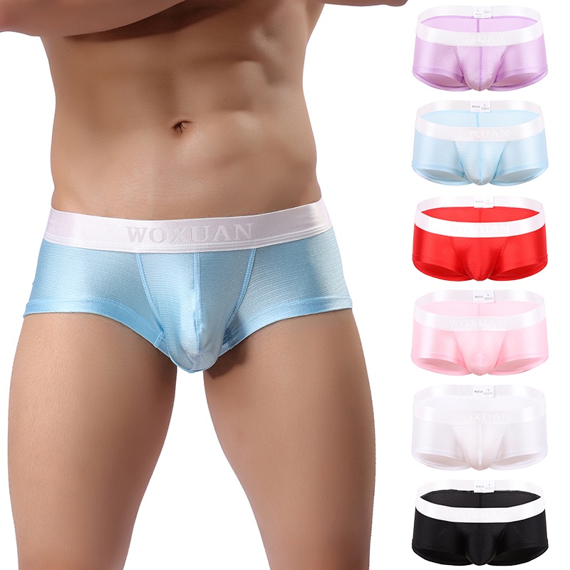 WOXUAN Brand Man Sexy Silk Slips Mini Boxers Shorts Underwear Gay Male Bulge Pouch Trunks Panties Un