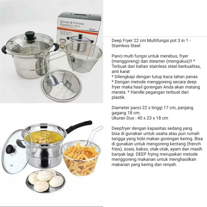 Termurah !!!!!!!! Panci Goreng Kentang 22cm Panci Multifungsi Pot 3 in 1 Goreng Rebus Kukus Deep Fry