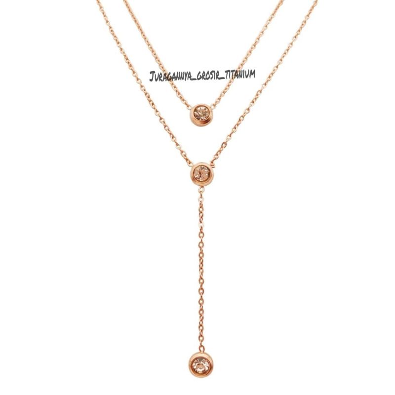 Kalung Titanium Rantai ganda diamond JGT04P perhiasan fashion Korea anti karat&amp;anti luntur