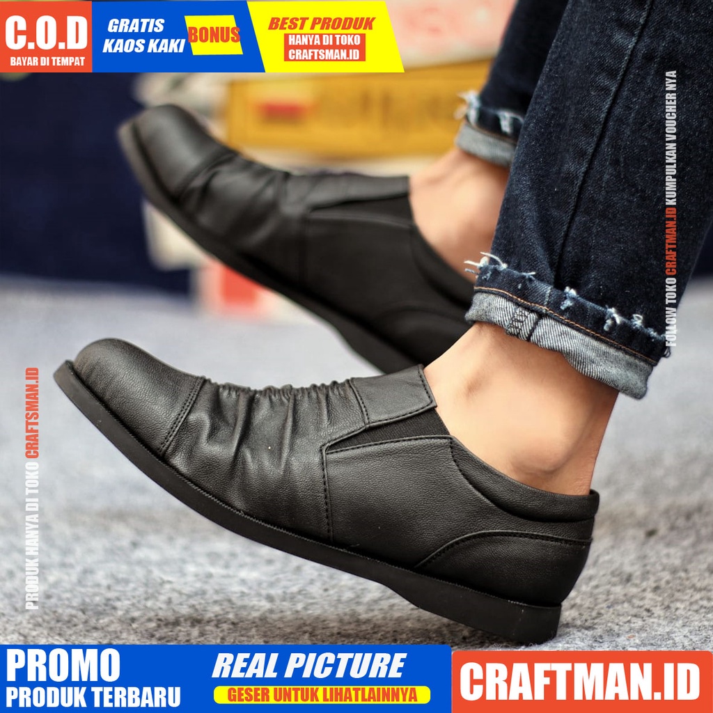 CRAFTS Sepatu Slip On Pria Sepatu Casual Pria Sepatu Pria Casual Kulit Pu Cowo/Cowok Ori Sepatu Kasual Santai Gaya Keren Kekinian Murah Terlaris