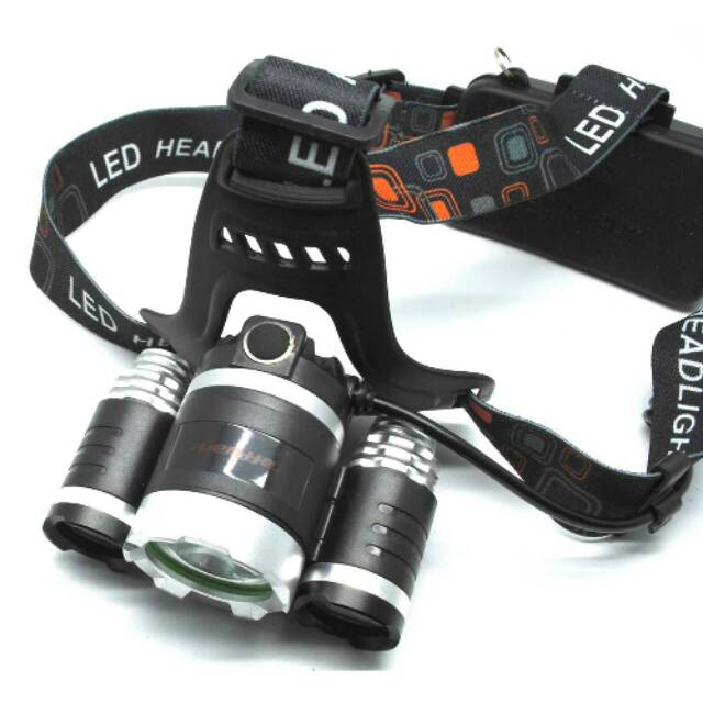 Headlamp 3 LED 5000 Lumens Cree XM-L - T6 HD-LD - Black