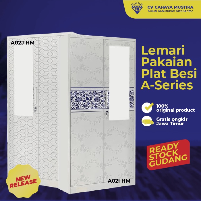 Lemari Pakaian Kaca 2 Pintu Ayun Plat Besi Modern Minimalis Almari Baju Wardrobe Multifungsi Serbagu