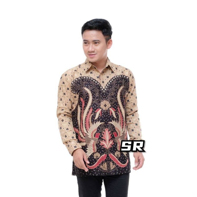 ATASAN KEMEJA BATIK COWOK LENGAN PANJANG WARNA CREAM KREM LATTE COKSU MURAH SIMPLE BIG SIZE JUMBO M 