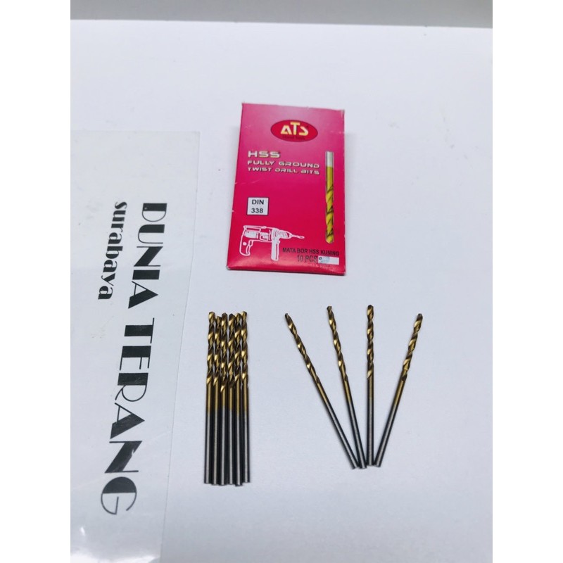 Mata Bor Besi ATS 2mm Kuning - HSS TiN Coated Fully Ground Twist Drill Bits 2 mm(1pcs)