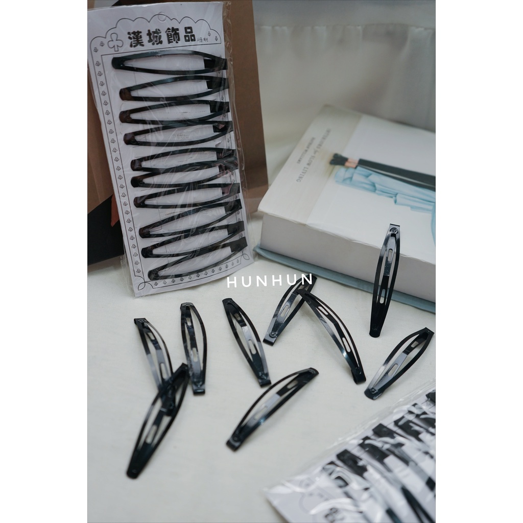 (1 pasang) Ukuran Besar Jepit Poni Hitam Tip Top Tik Tok / Jepitan Rambut Tiktok Kecil / Jepit Tiktok Hairclip / Hairpin Korea