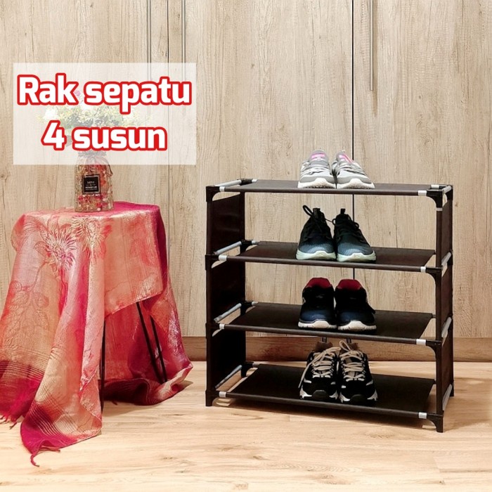 Rak Sepatu plastik Layer Tebal portable SHOE RACK SET 4IN 1 resleting F9P2 anti debu jumbo multifung