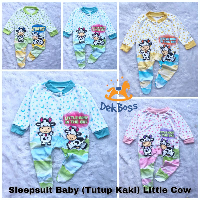 (Motif Cow / bayi 0-3 bulan) jumpsuit baby boy dan jumsuit baby girl | Sleepsuit bayi newborn perempuan tutup kaki | Jumpsuit bayi newborn baby girl | jampsuit bayi | Setelan baju tidur bayi lengan panjang newborn 3 bulan | Setelan Baju piyama bayi