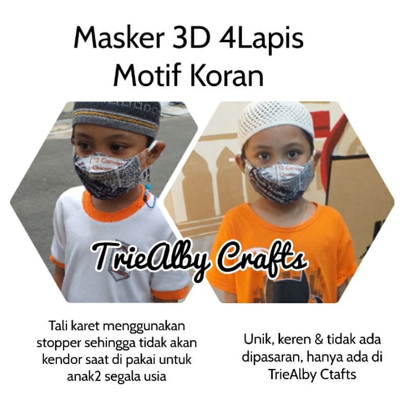 MASKER ANAK 3D 4LAPIS MOTIF KORAN|MASKER KAIN 3D