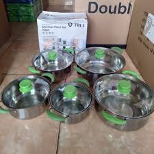 1 SET ISI 5PCS PANCI SOUP POT STAINLESS STEEL TUTUP KACA GAGANG KUPING WARNA