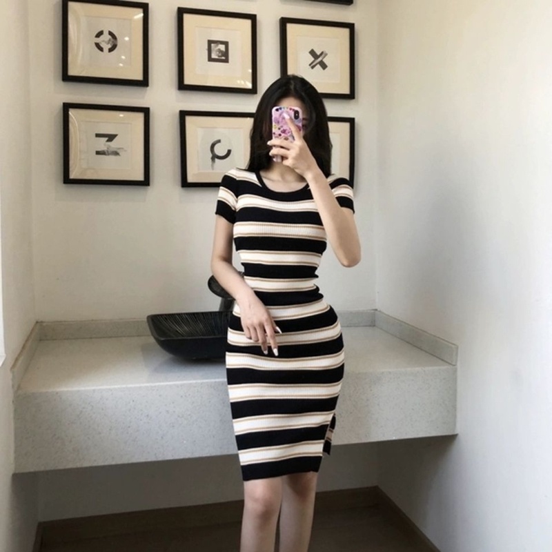 Baju Wanita Import - 220224 - Korean Bodycon Collar Mini Dress Wanita Termurah Fashions