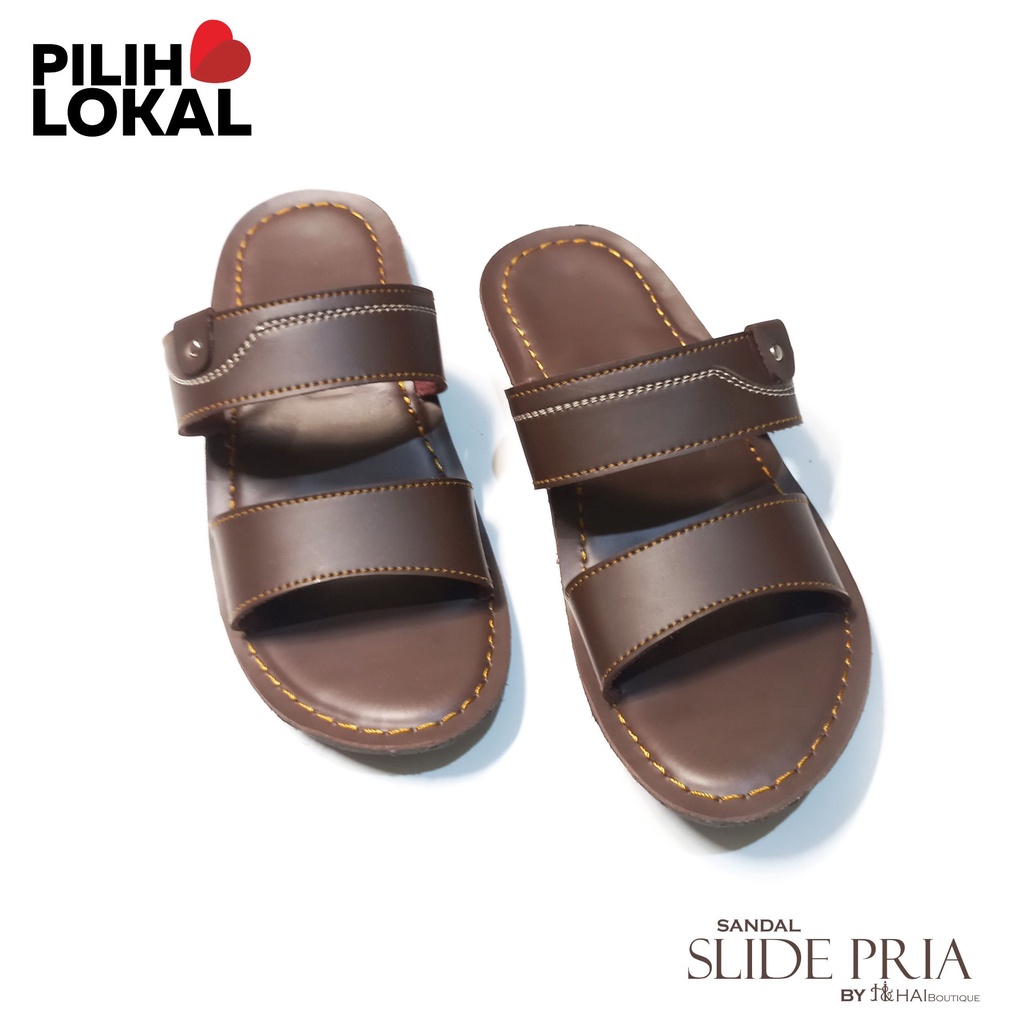 Sandal Pria Slide Kulit PU - Sandal Selop Pria Murah Keren - Sandal Casual Pria Kekinian - Sandal Pria Terbaru 2021 Sandal Cowok Kekinian - Sandal Pria Dewasa Terbaru Murah - Sandal Cowok Keren Coklat - Sandal Ban 2 Pria -  Sandal Pria Slip On Kokop Awet