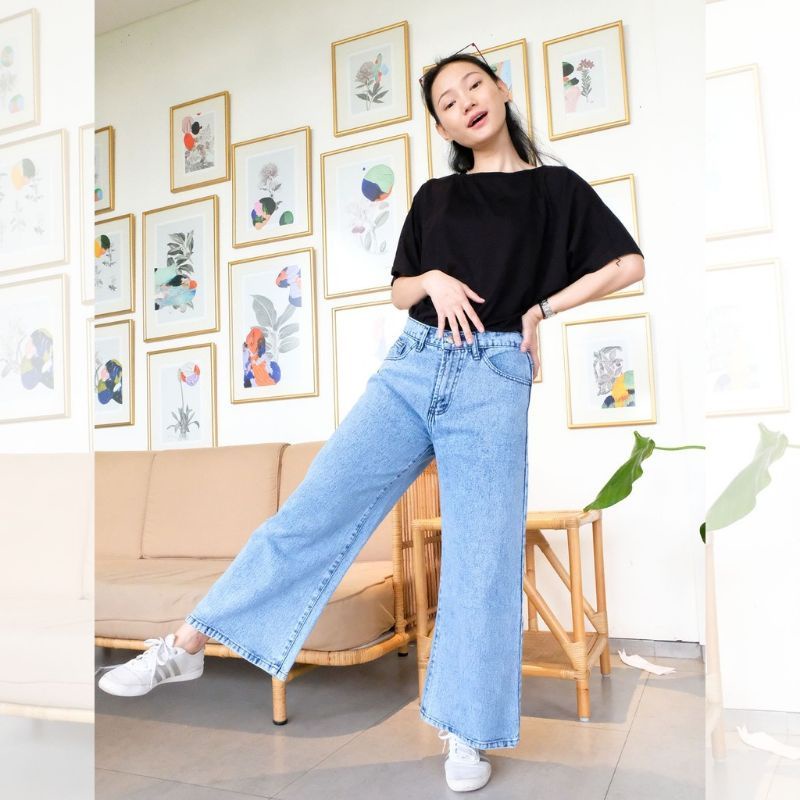 KULOT JEANS HIGHWAIST SNOW ACID & BLACK SYAKIRA LOOSE