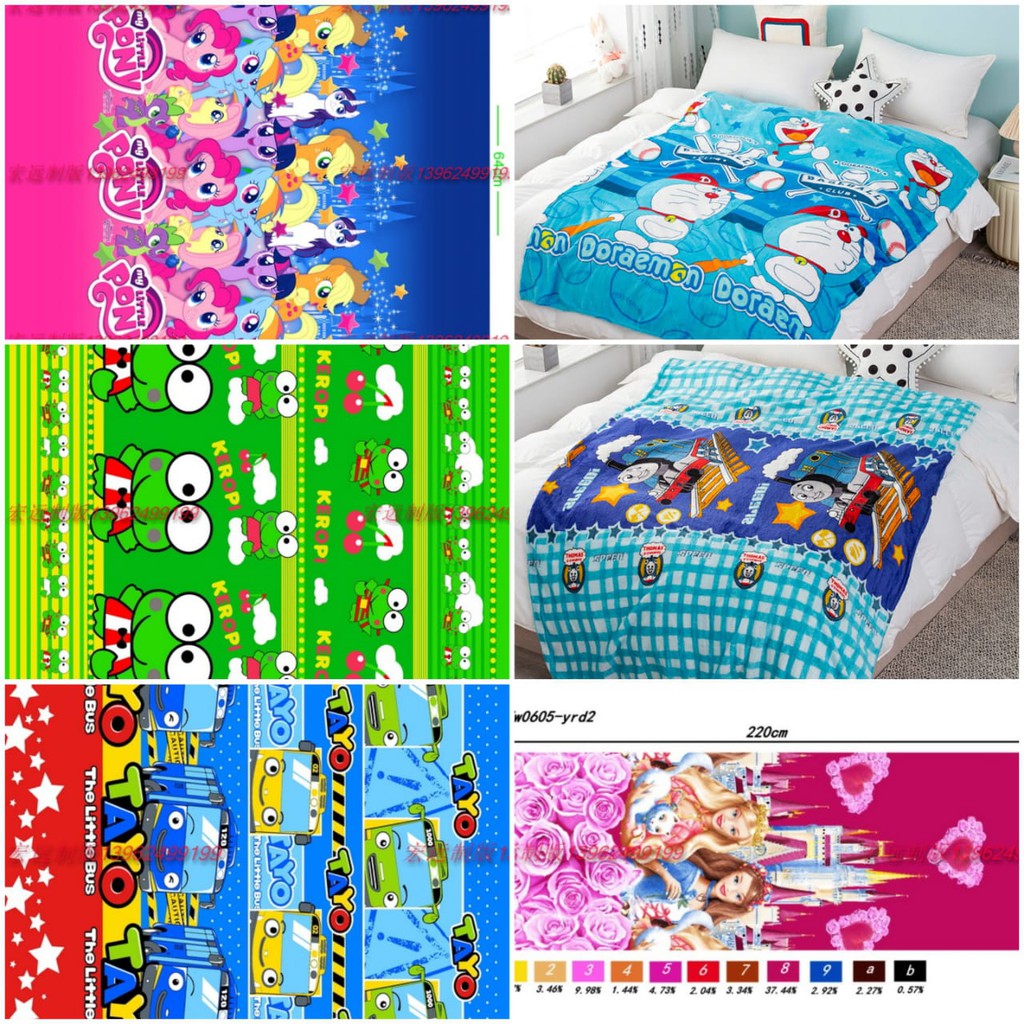 Selimut Anak Motif Karakter Besar Panel Bulu Lembut Import