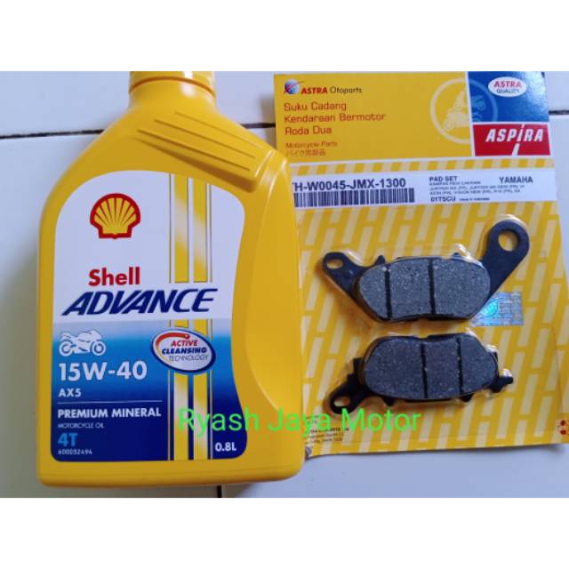 Kampas rem/dispad depan aspira +oli mesin shell ax5 800ml SAE 15-40W for Byson/Vixion/JMX/JZ1/Vegazr