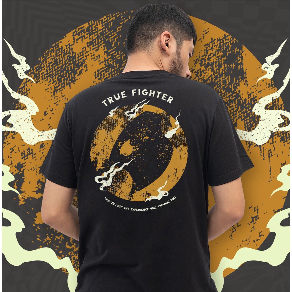 KAOS BAJU TSHIRT DISTRO PRIA COWOK COMBED 30s TRUE FIGHTER - ISHCO