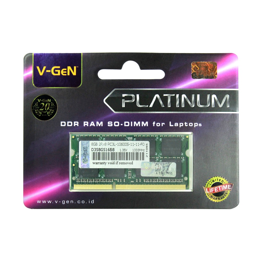 RAM DDR3 DDR3L SODimm V-GeN 8GB PC10600/1333Mhz (Memory Laptop VGEN)