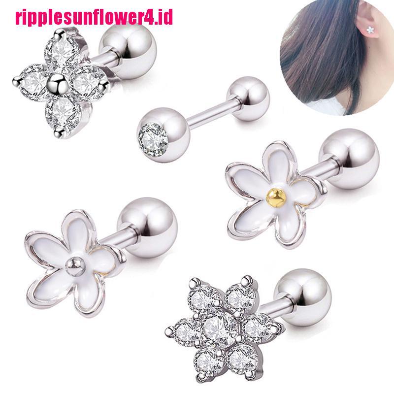 Anting Tindik Tulang Rawan Telinga Bentuk Bunga Bahan Stainless Steel