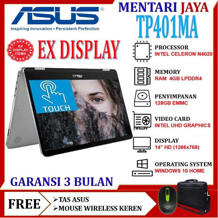 laptop asus vivobook flip 14 tp401ma j401ma 2in1 14  hd touch n4000 series 4gb 128gb w10