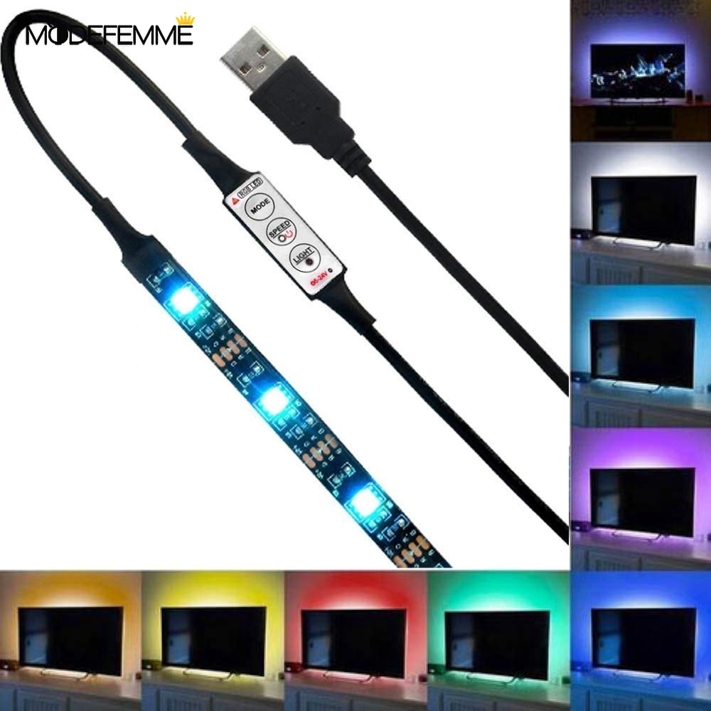 (5V 5050 60smd / M Rgb Lampu Strip Led Usb Pencahayaan Belakang Tv (3 Tombol Online Control)