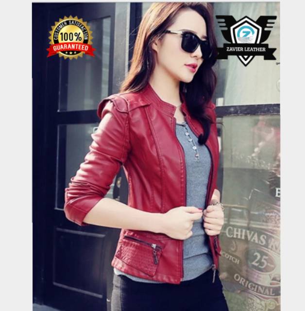 Jaket cewek slim semi kulit jaket wanita slim kulit sintetis