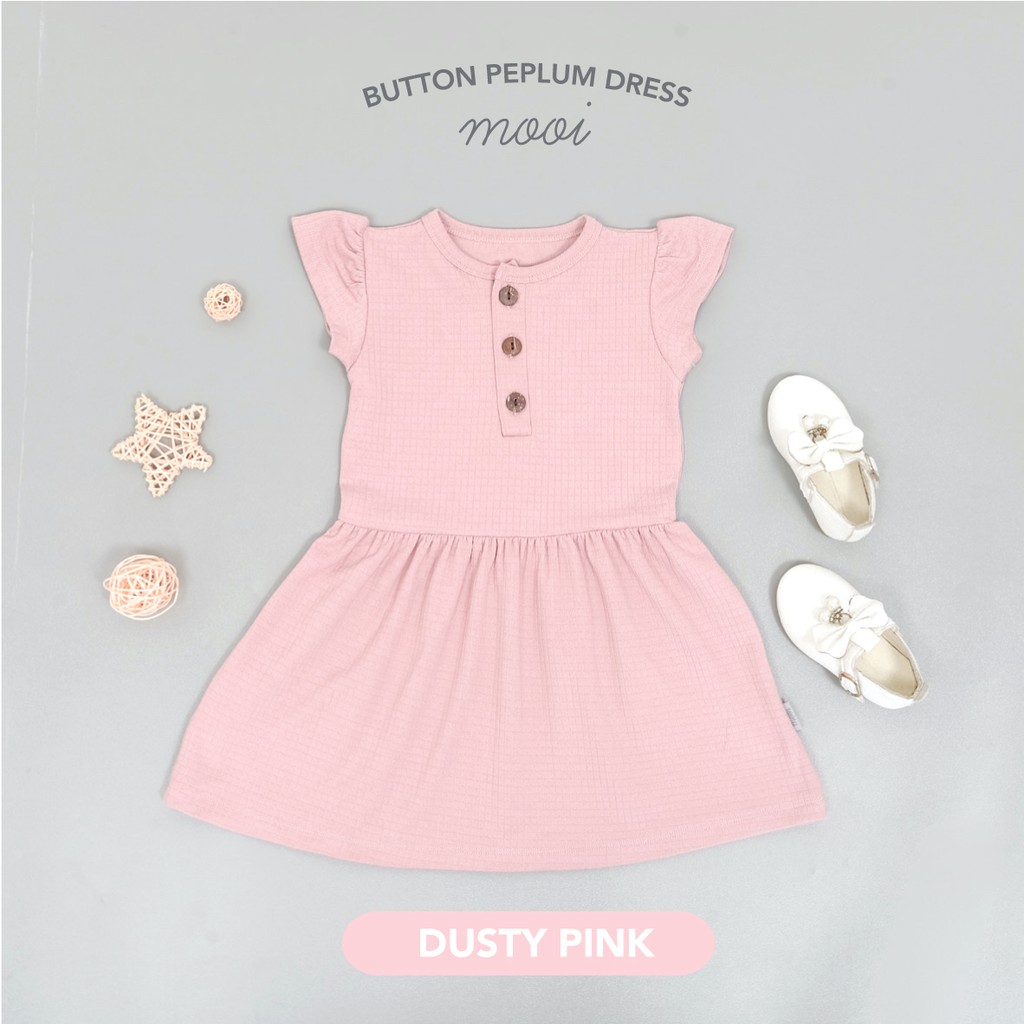 Mooi Dress Anak Perempuan Button Peplum Dress-DUSTY PINK