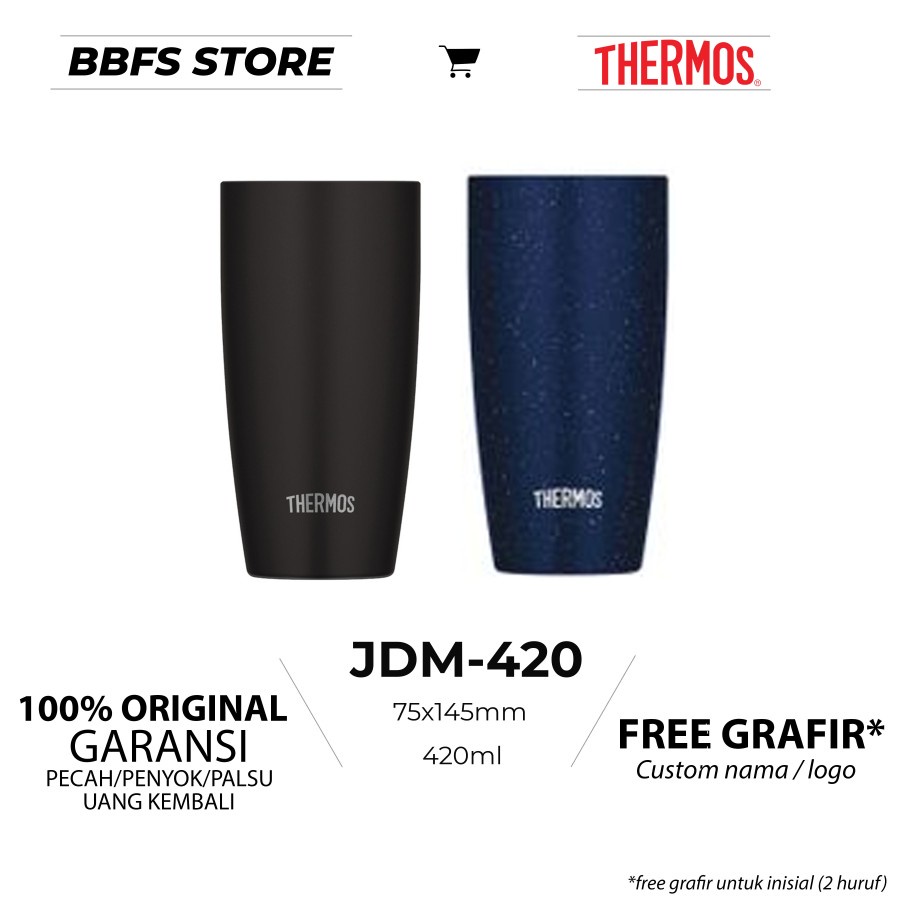 Thermos Vacuum Insulated Tumbler Glass Gelas Tahan Panas Dingin 420ml JDM-420-BK ORI