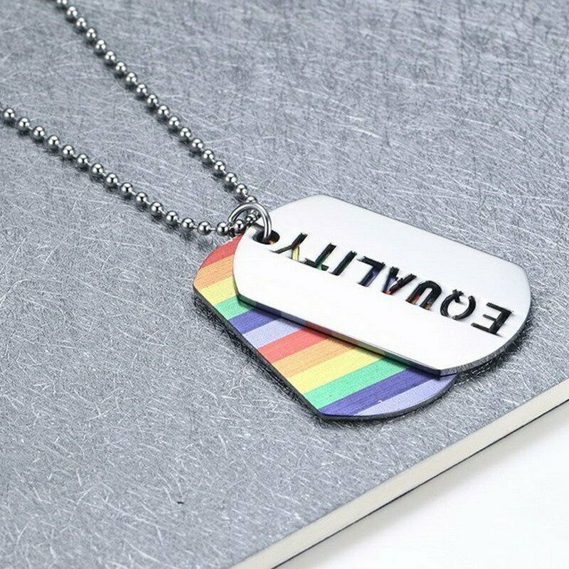 Kalung Rantai Liontin Bendera LGBT Pride Gay Bahan Stainless Steel Warna Pelangi Untuk Pria / Wanita