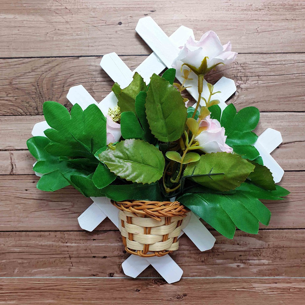 Hiasan Bunga Gantung 17cm x 17cm/ Bunga Plastik/  Bunga Artificial/ Bunga Palsu-Mawar Pink