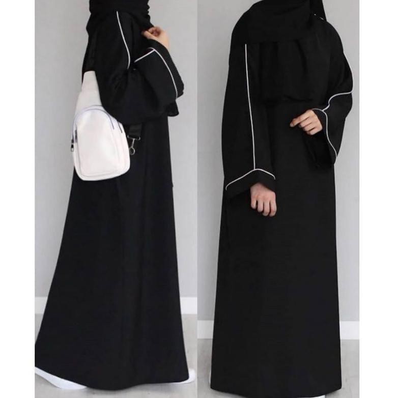 Abaya Hitam Basic List Gamis Syari Bahan Jet black Hitam Pekat Busui friendly-2