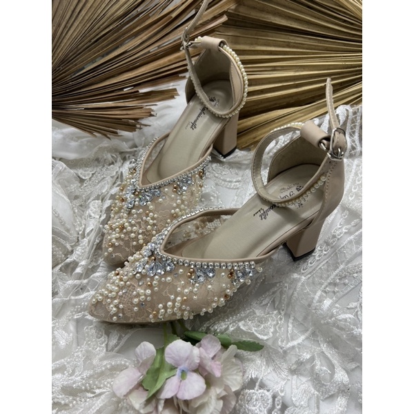 sepatu wanita wedding naima cream 7cm tahu