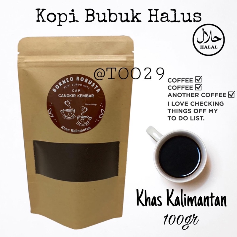 

Kopi Bubuk Asli Cap Cangkir Kembar Robusta Khas Kalimantan 100gr