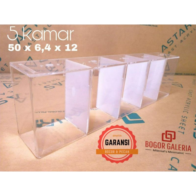 AQUARIUM AKRILIK MINI SOLITER CUPANG 5 KAMAR 50 x 6.4 x 10 2mm AKUARIUM KOTAK AKRILIK