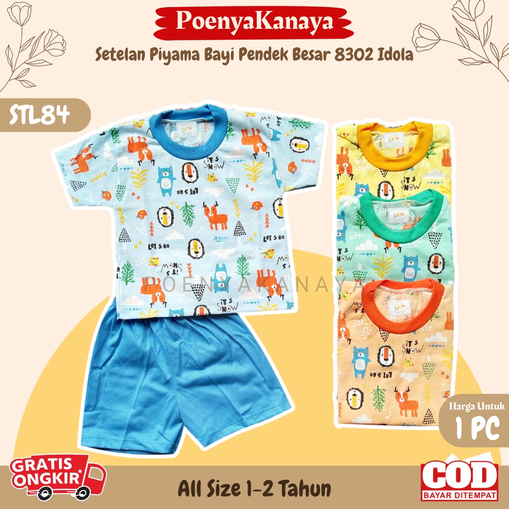 Setelan Baju Bayi Pendek Kaos Oblong IDOLA 8302 Besar Size 1-2 Tahun STL84