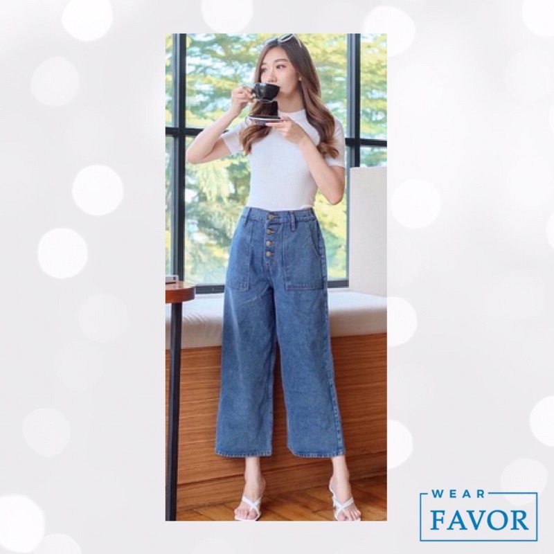 Kulot jeans FAVOR HW kancing 4 saku fashion wanita casual murah kekinian