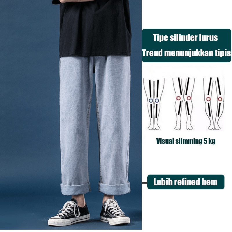 Celana jeans pria celana kulot pria Celana korean style pria straight pants celana gombrang pria jeans biru muda jeans oversize pria celana panjang