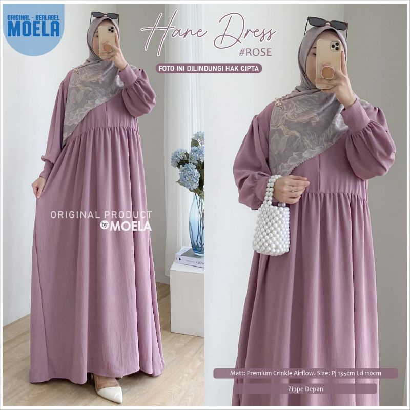 Aura Hane Dress Gamis Jumbo Polos Allsize Busui Premium Crinkle Airflow Original Ori Moela Berlabel-Hane rose