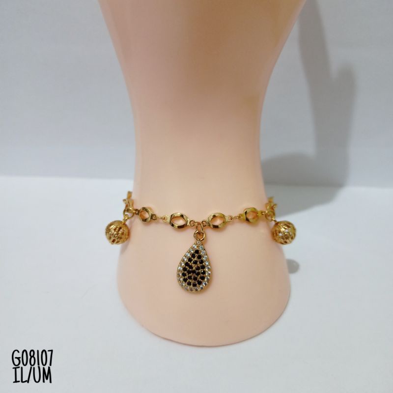 Gelang Rhodium Rantai Gold Oval Zircon Hitam G08107