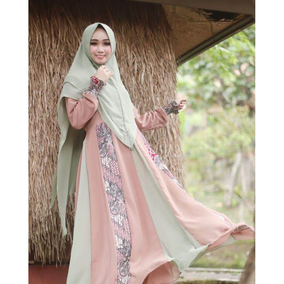 Set Gamis Menyusui cerutty full batik babydoll khimar pet polos baju muslim syari murah