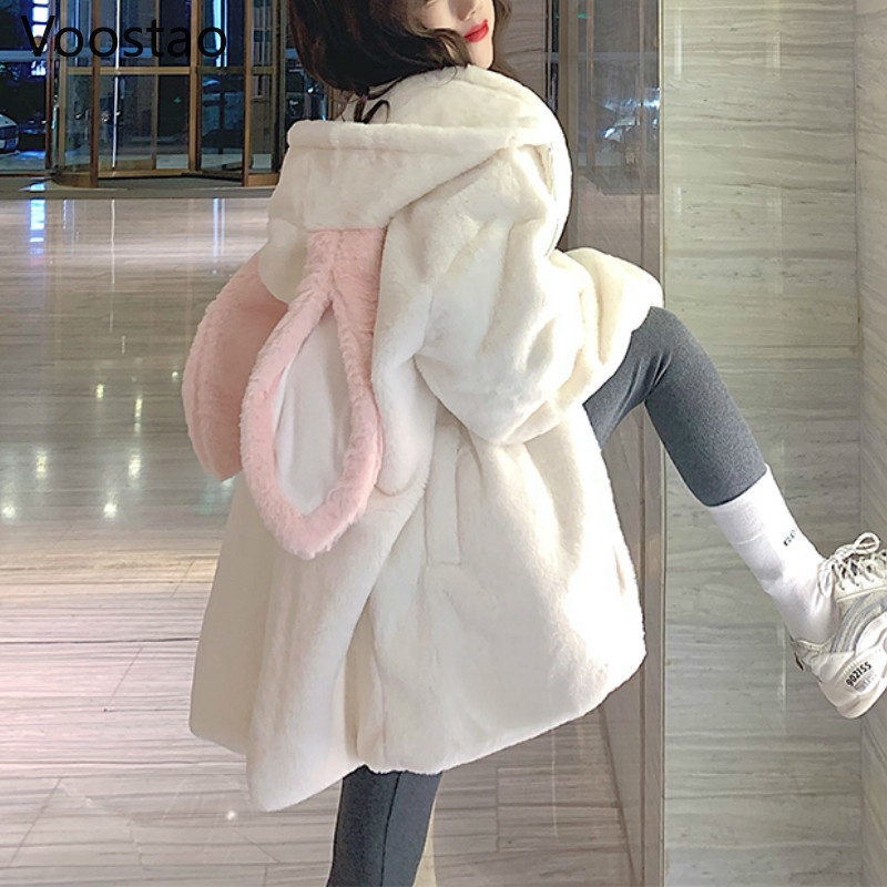 Autumn Winter Gothic Harajuku Couple Hoodies Cute Rabbit Ears Black Hooded Outwear Women Sweet Korea