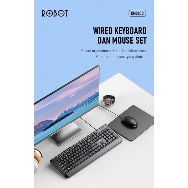 Robot KM2600 Keyboard &amp; Mouse Kabel Komputer / Laptop Combo New KM2500