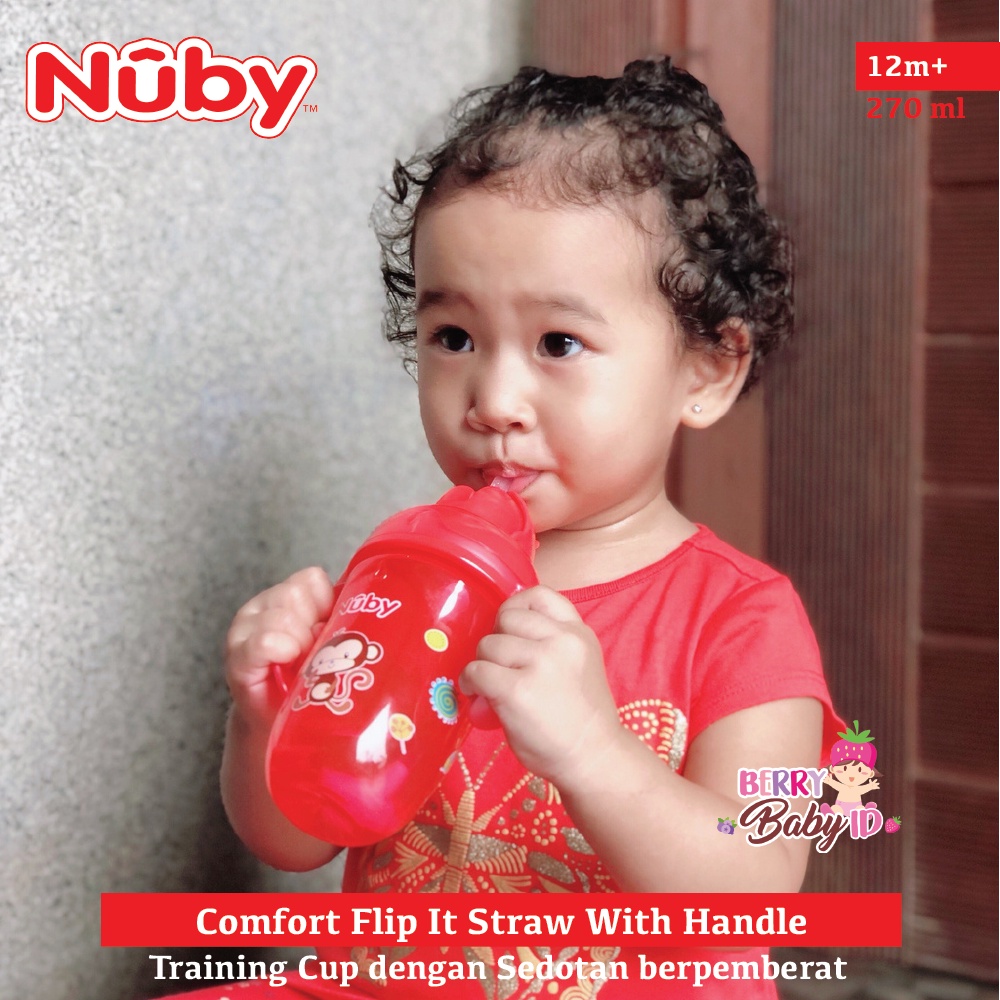 Nuby PP Comfort Flip It Straw With Handle Botol Minum Bayi Anak Botol Sedotan BPA Free 12m+ Berry Mart