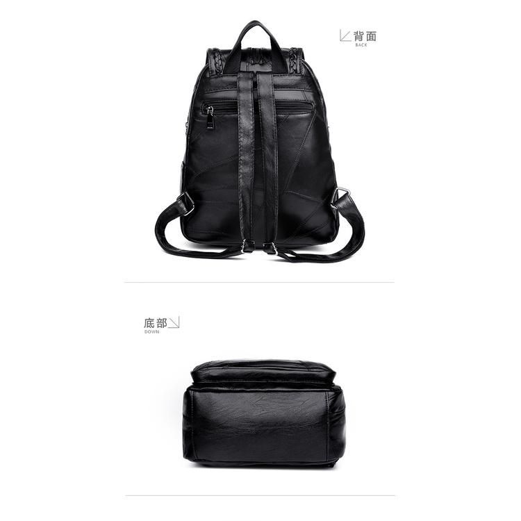 Tas Kuliah Wanita/Tas Ransel Wanita Kerja Hitam Fashion Kuliah Kekinian Dewasa O7C6 BP43 Tas Ransel Wanita Kulit PU Korea Summer Youth Women Backpack