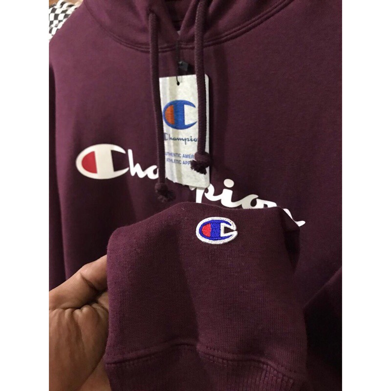 100% ORIGINAL CMT HOODIE CHAMPION SCRIPT LOGO MAROON