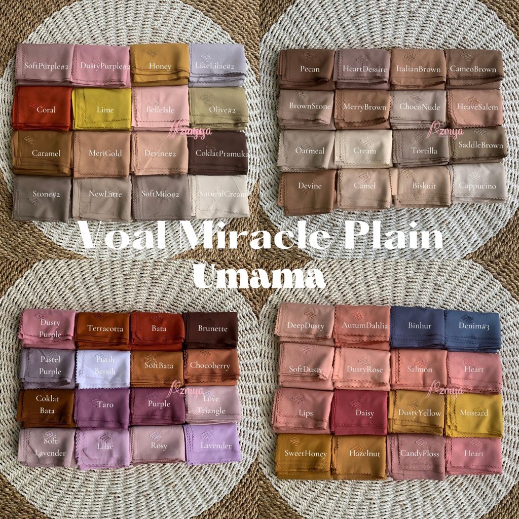 Jilbab Segiempat Voal Miracle Plain LC Umama Part 2 - Ready 100+ Warna Pastel BORDIR BESI METAL LOGO