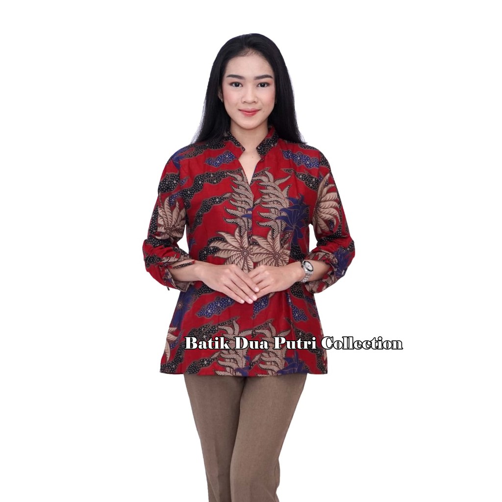 Batik Wanita Atasan Blouse Lengan Serut By Batik Dua Putri Collection